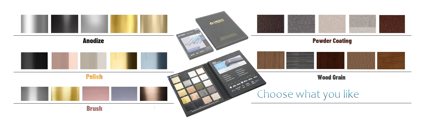 Select from various anodized or powder coating finishes and elegant color options to align with your market preference and decorative environment. Select from various anodized or powder coating finishes and elegant color options to align with your market preference and decorative environment.