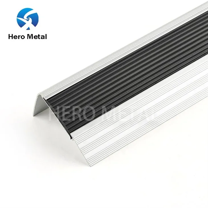Non Slip Aluminium Stair Nosing With Black Rubber Insert manufacturers
